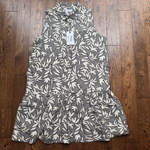 UNTUCKit Amara Dress Large Black White Drop Waist Sleeveless Button Up Linen